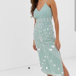 ASOS embellished sage green midi dress, size 4